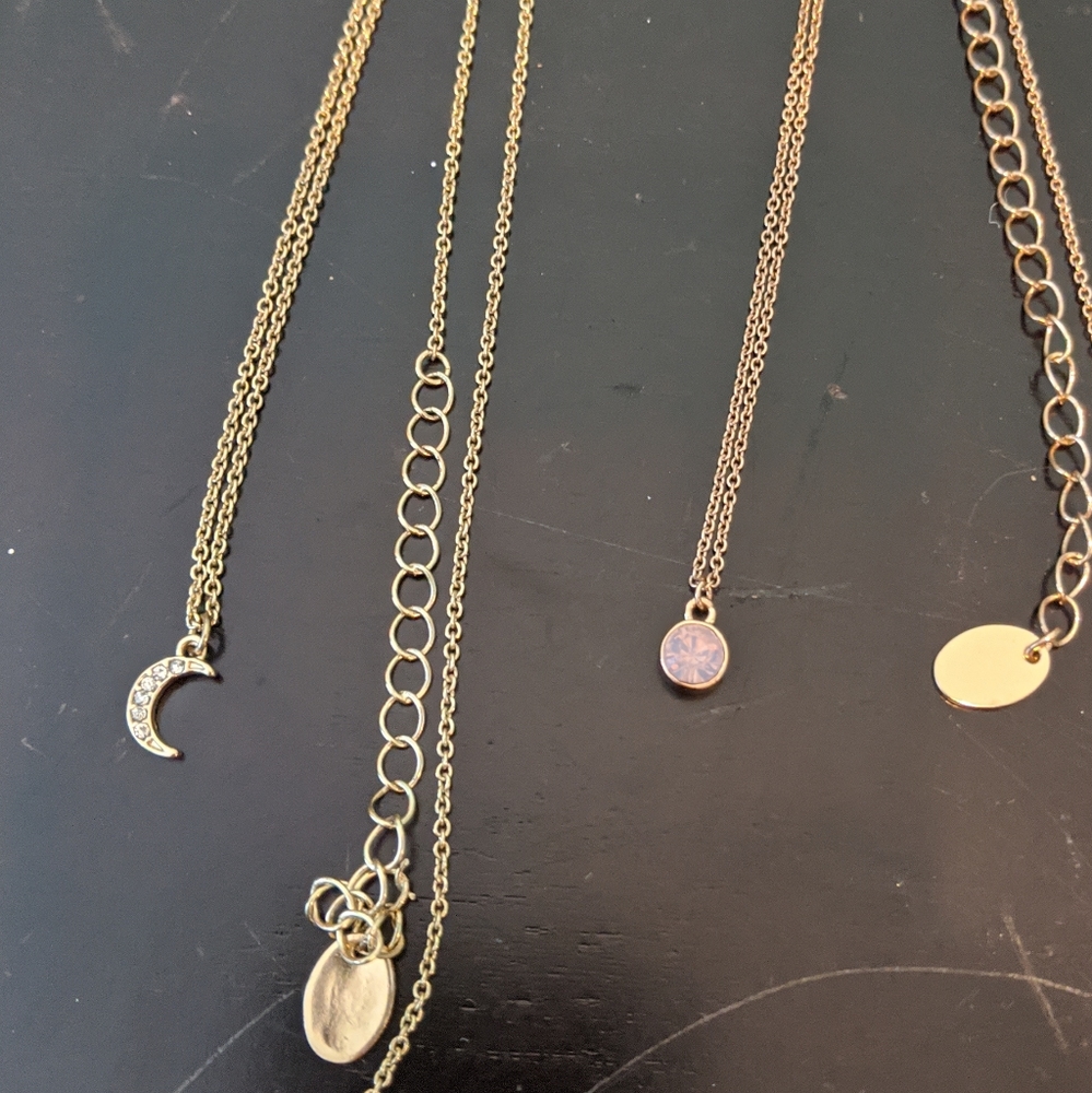 Set of two moon and gem necklaces